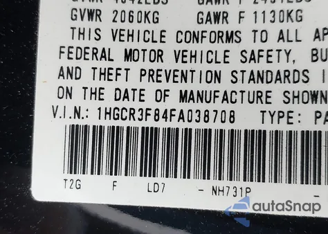 2015 Honda Accord Ex-L V-6 из США, поврежденный, VIN 1HGCR3F84FA038708